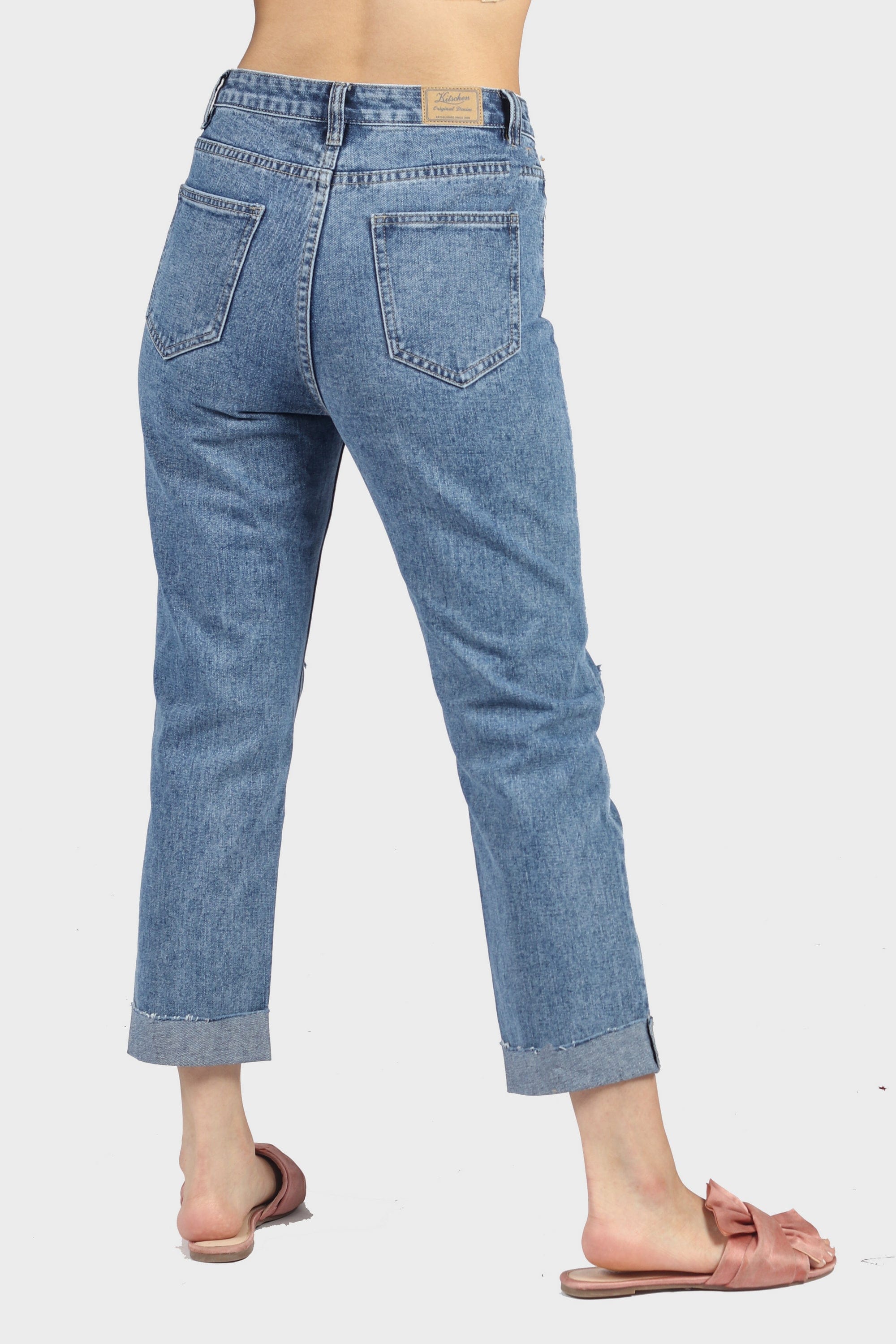 كيتشن بنطلون بوي فريند هاي ويست مقطع طويل نسائي