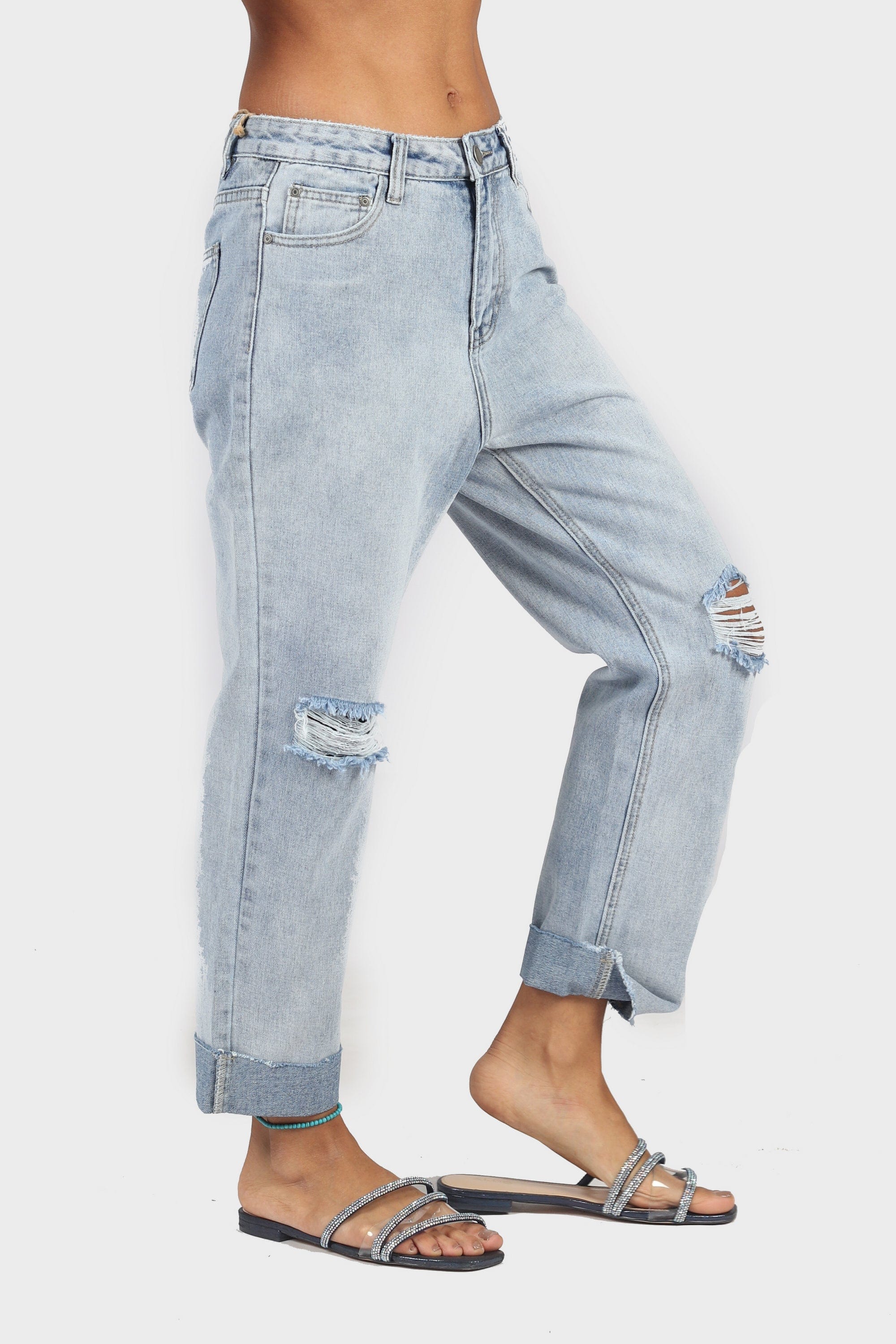 كيتشن بنطلون بوي فريند هاي ويست مقطع طويل نسائي