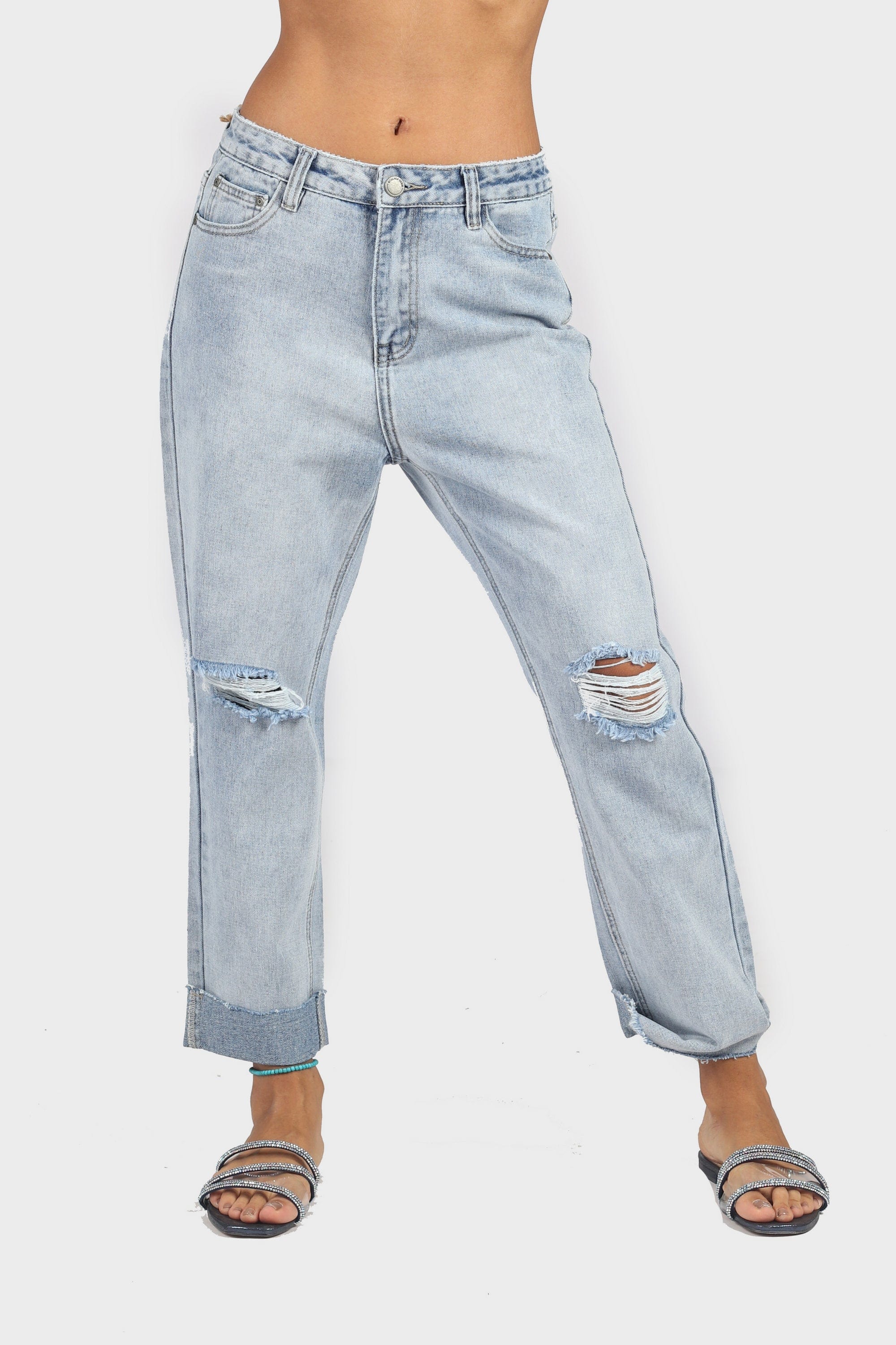 كيتشن بنطلون بوي فريند هاي ويست مقطع طويل نسائي