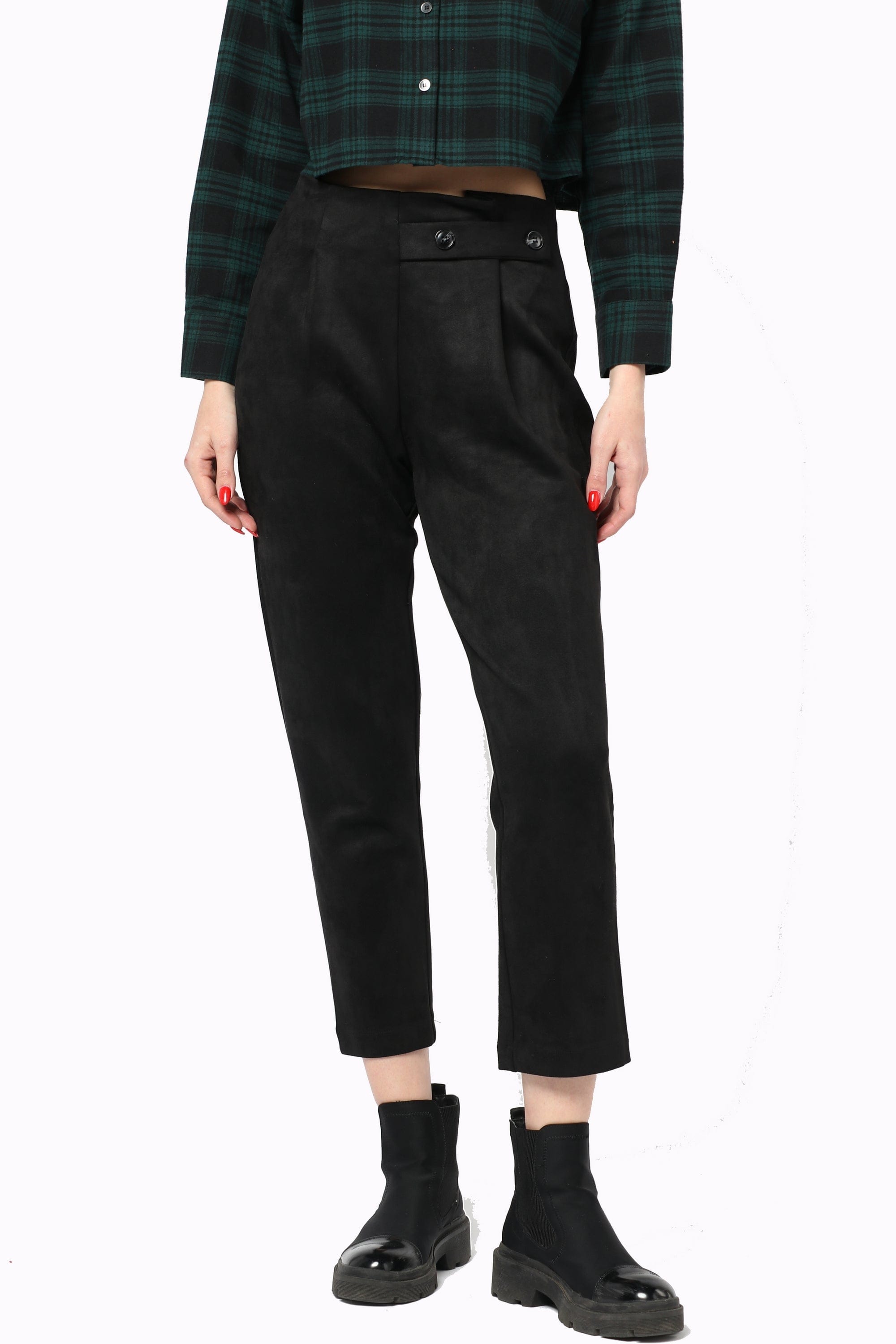 كيتشن بنطلون كلاسيك بزرار هاي ويست طويل نسائي أسود