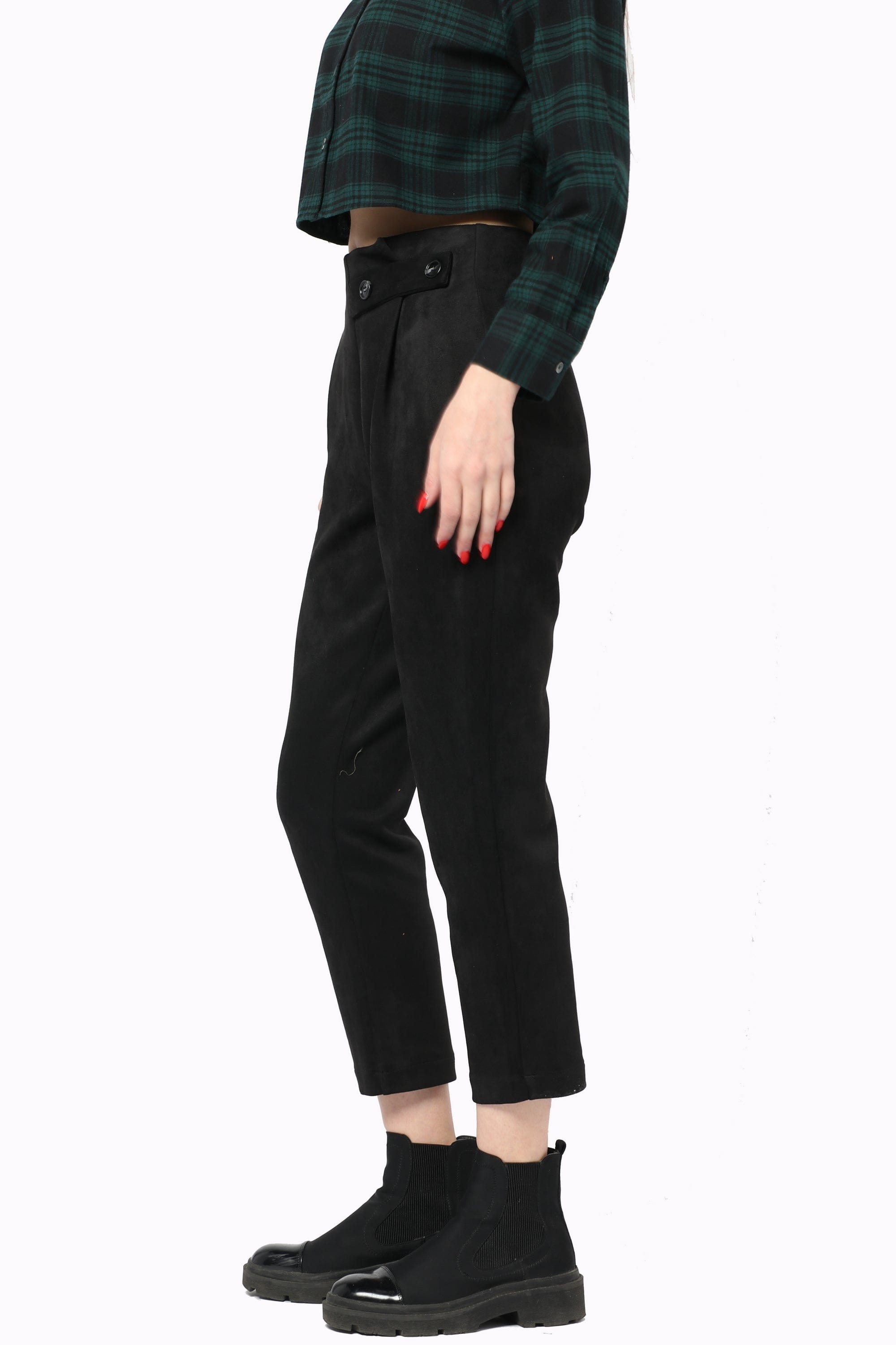 كيتشن بنطلون كلاسيك بزرار هاي ويست طويل نسائي أسود