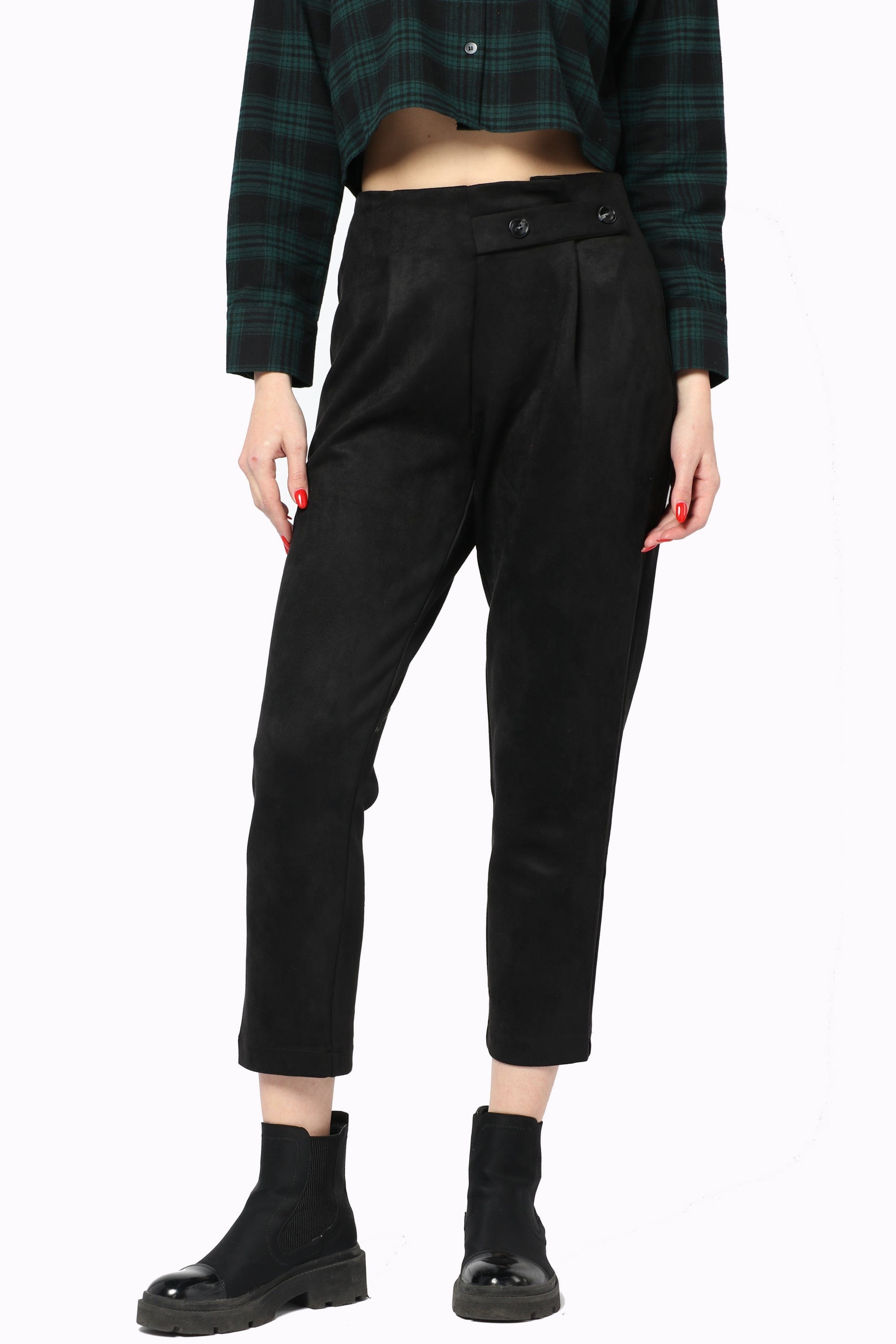 كيتشن بنطلون كلاسيك بزرار هاي ويست طويل نسائي أسود