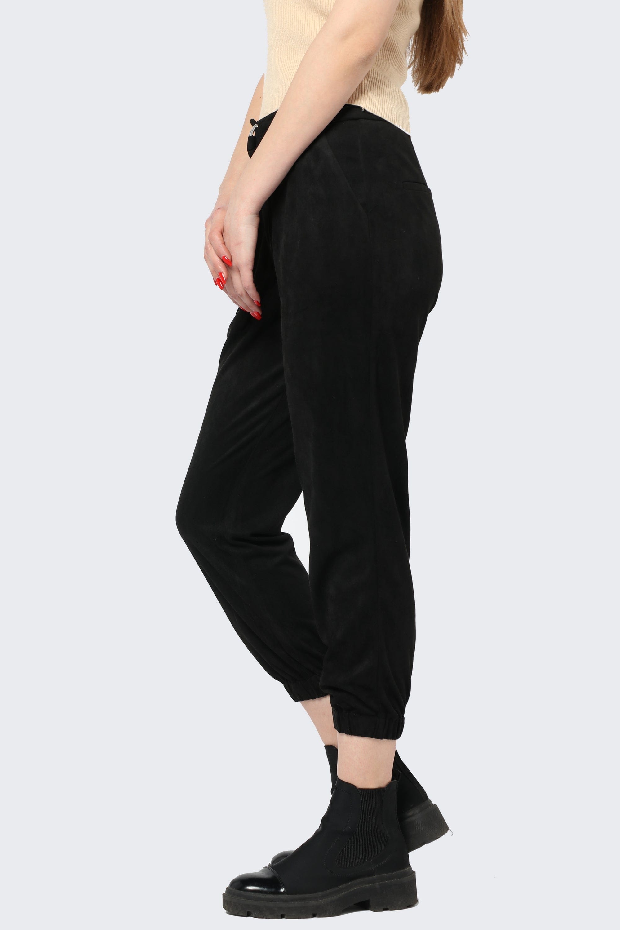 كيتشن بنطلون مخمل هاي ويست برباط وتوكة طويل نسائي