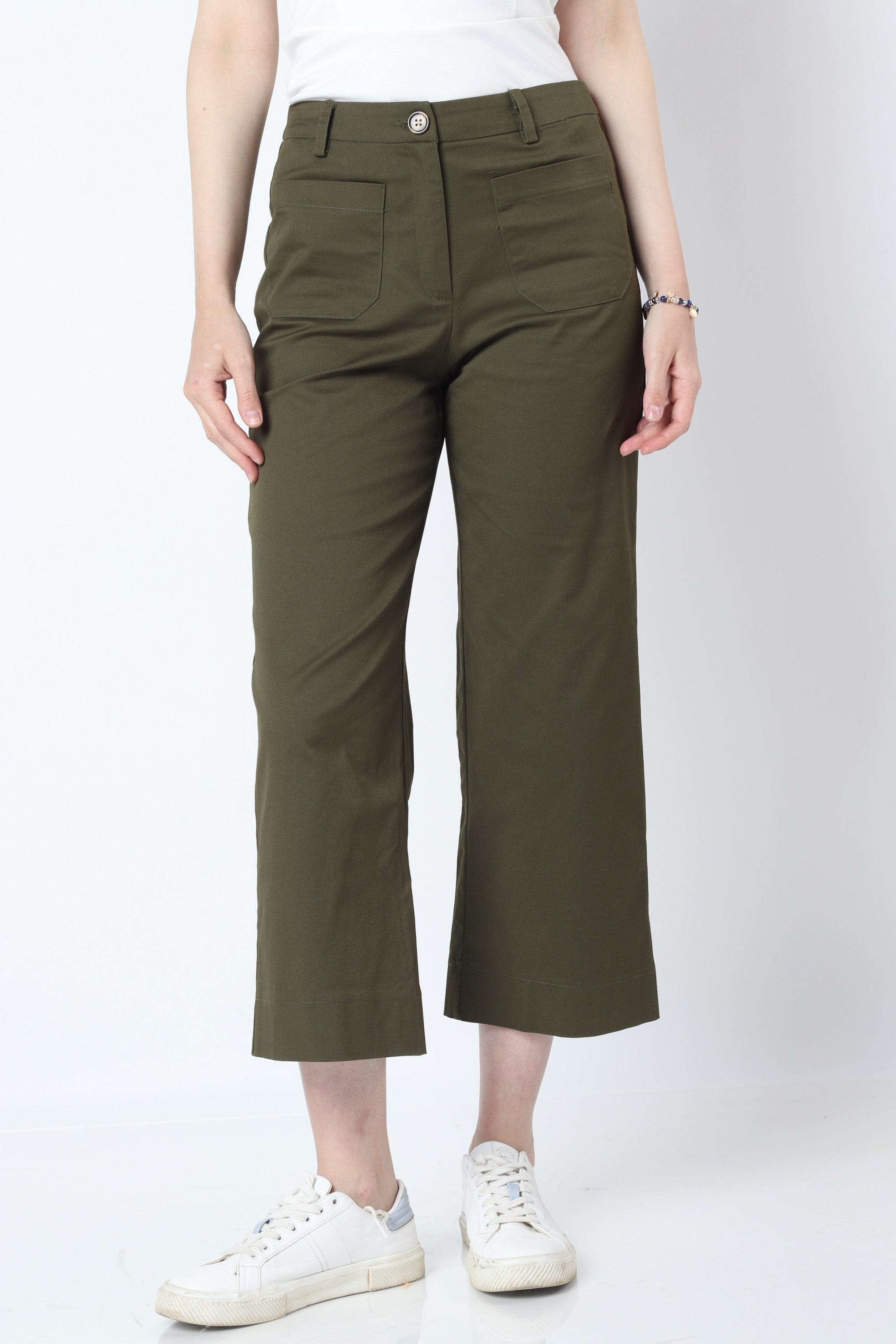 كيتشن بنطلون هاي ويست بجيوب أمامية وسحاب وزرار طويل نسائي