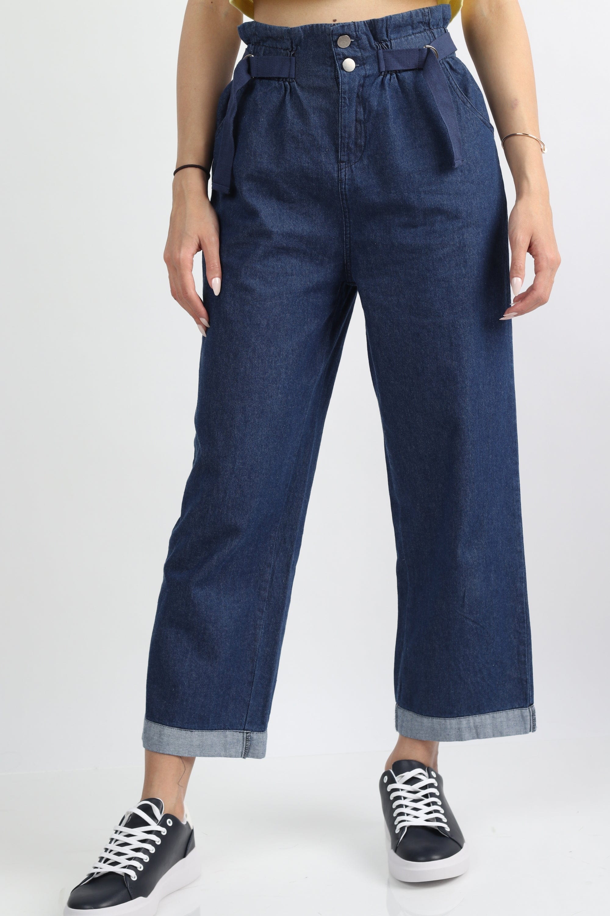 كيتشن بنطلون طويل جينز واسع خصر مرتفع نسائي