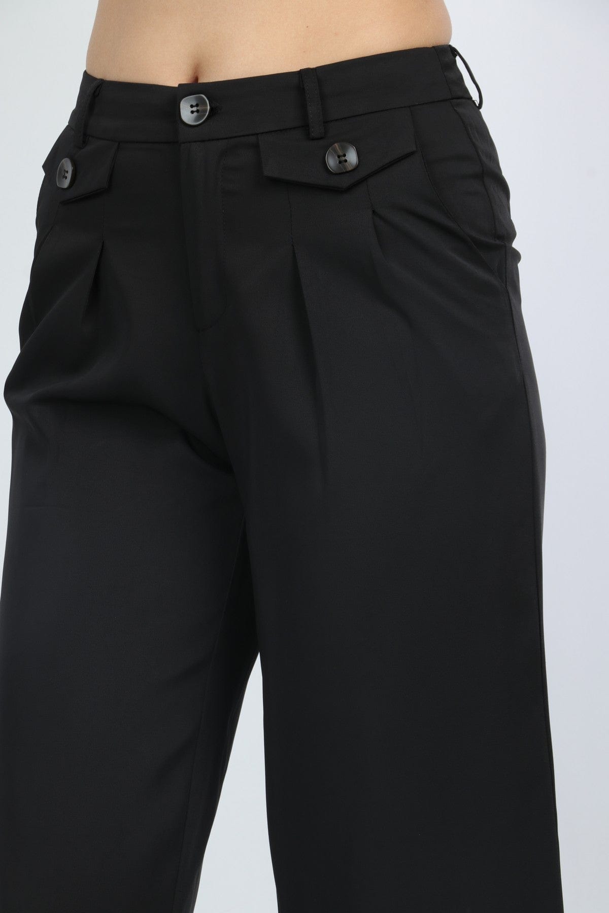 كيتشن بنطلون طويل سادة واسع من أسفل نسائي أسود