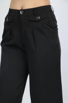 كيتشن بنطلون طويل سادة واسع من أسفل نسائي أسود