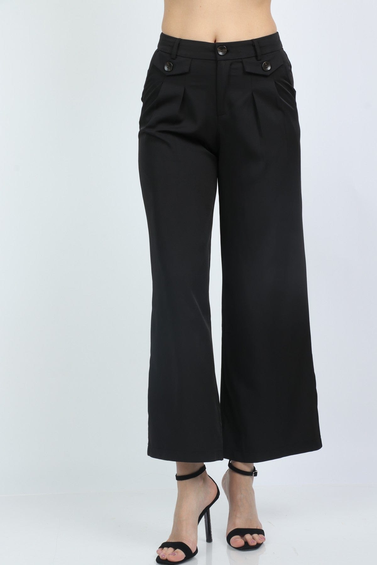 كيتشن بنطلون طويل سادة واسع من أسفل نسائي أسود