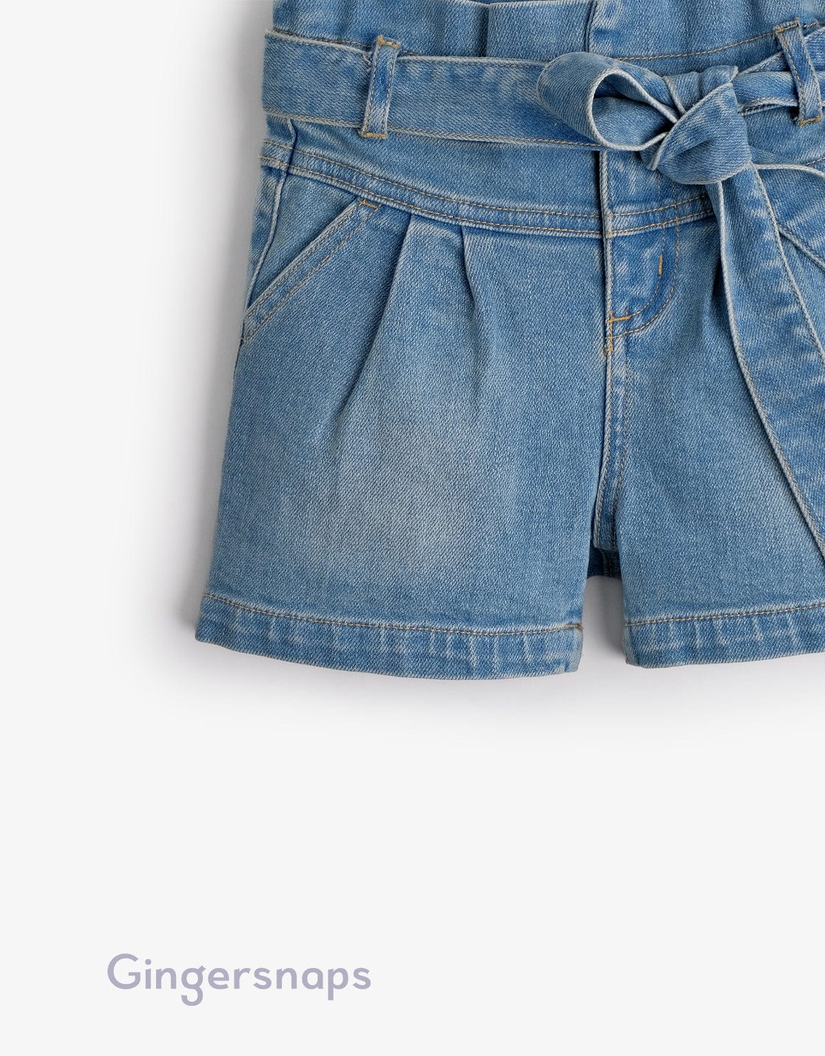 جينجرسنابس شورت بناتي جينز خصر عريض برباط أزرق