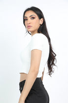 كيتشن بلوزة نص بطن كم قصير سادة نسائية