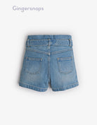 جينجرسنابس شورت بناتي جينز خصر عريض برباط أزرق