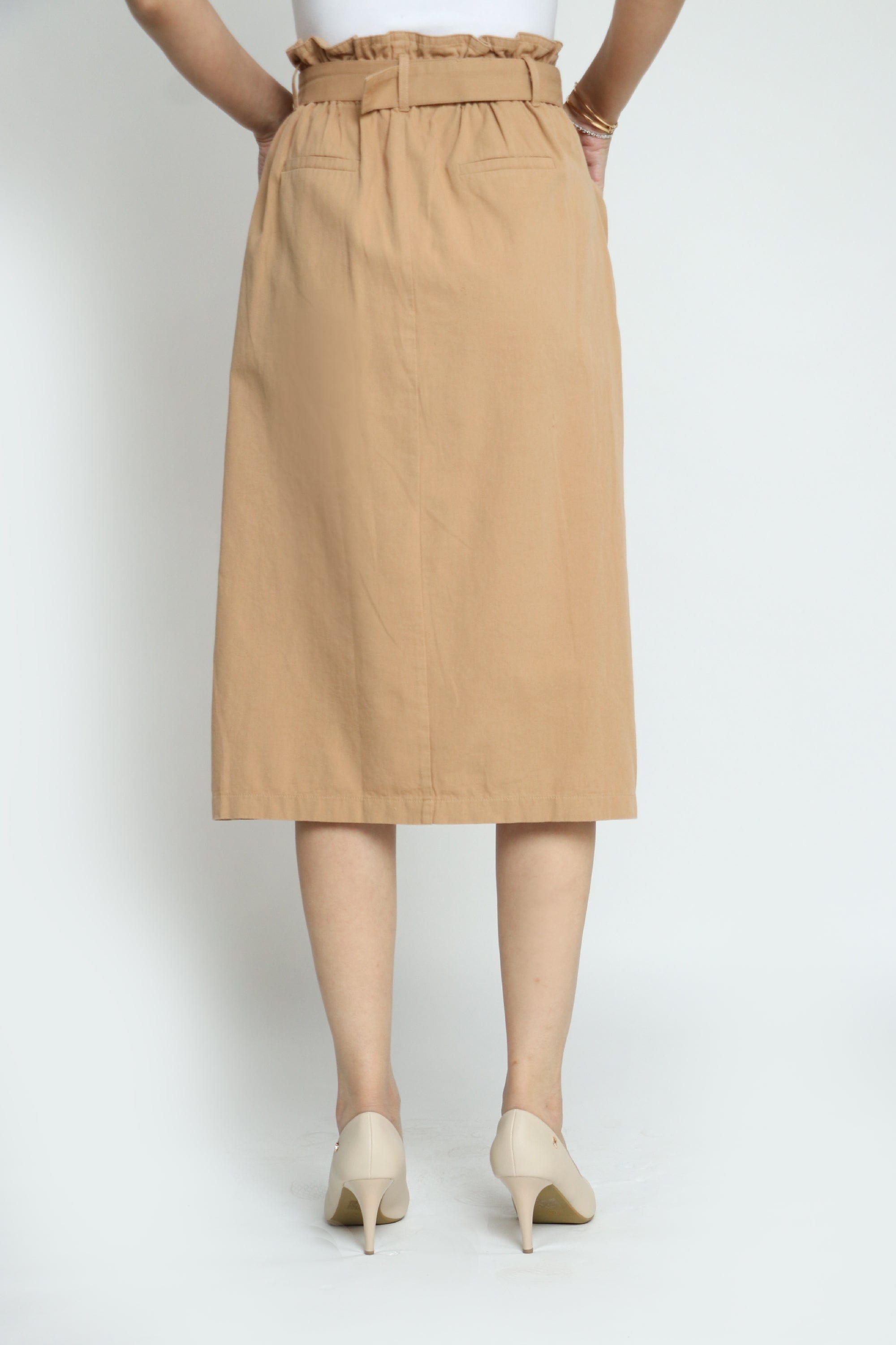 كيتشن تنورة ميدي قطن كاجوال بجيوب كبيرة وحزام وفتحة أمامية