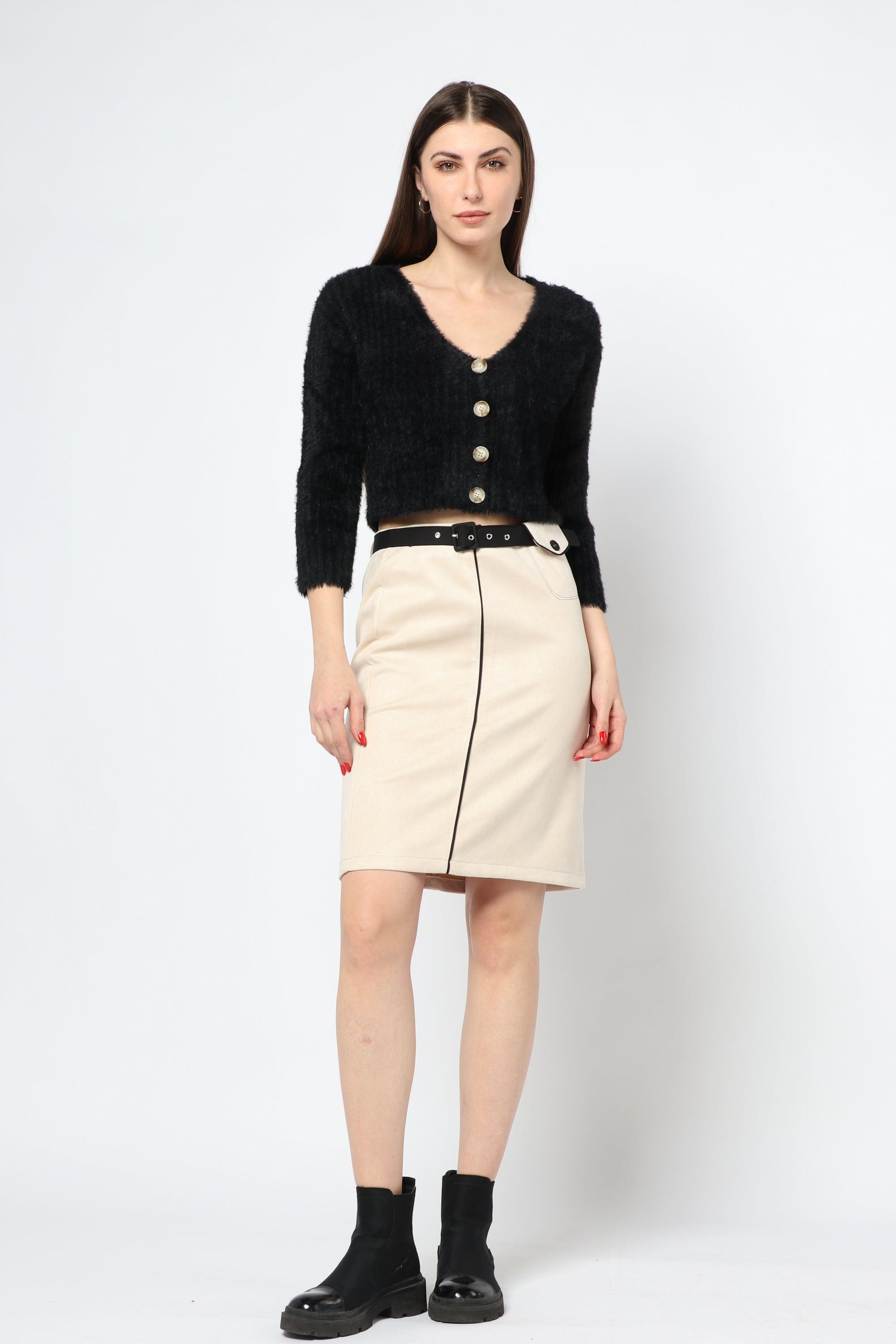 كيتشن تنورة قصيرة شمواه بحزام خصر