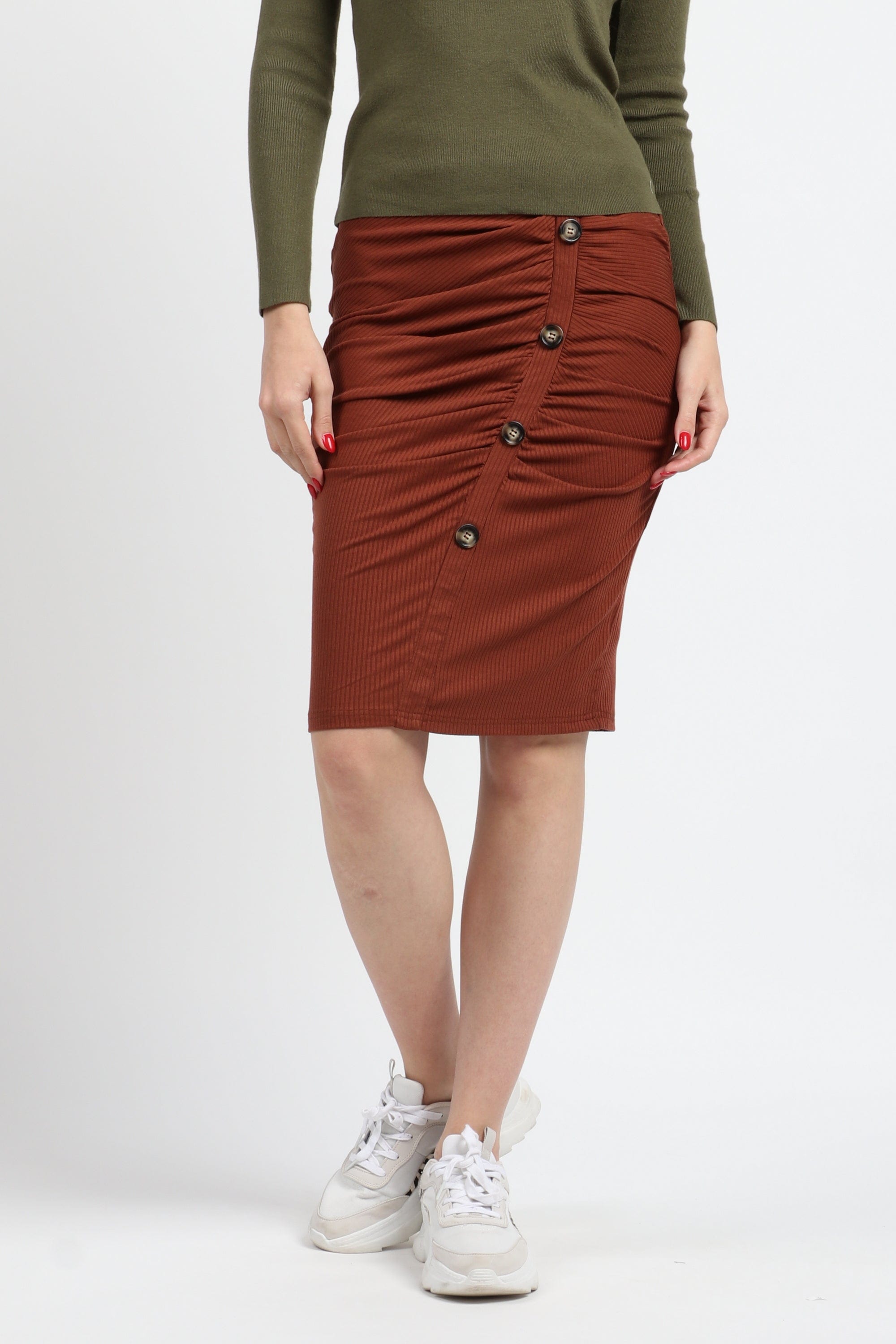 كيتشن تنورة ميدي للركبة سكيني بزراير أمامية