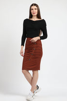 كيتشن تنورة ميدي للركبة سكيني بزراير أمامية