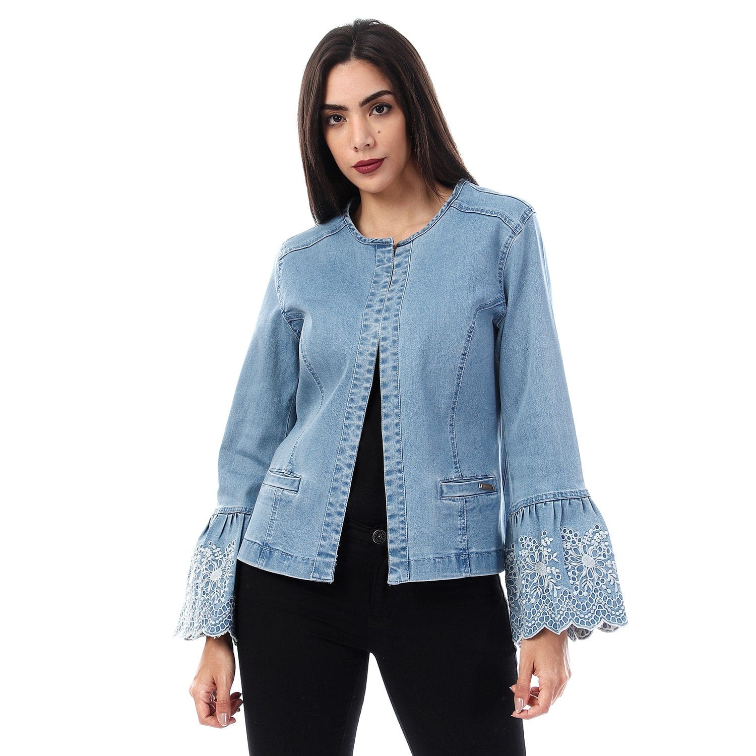 داليدرس جاكيت جينز فاتح كم طويل نسائي جينز فاتح