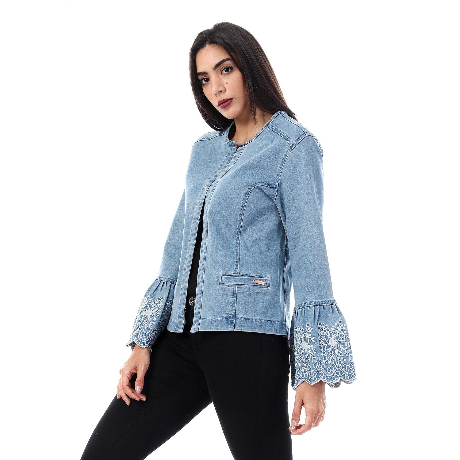 داليدرس جاكيت جينز فاتح كم طويل نسائي جينز فاتح