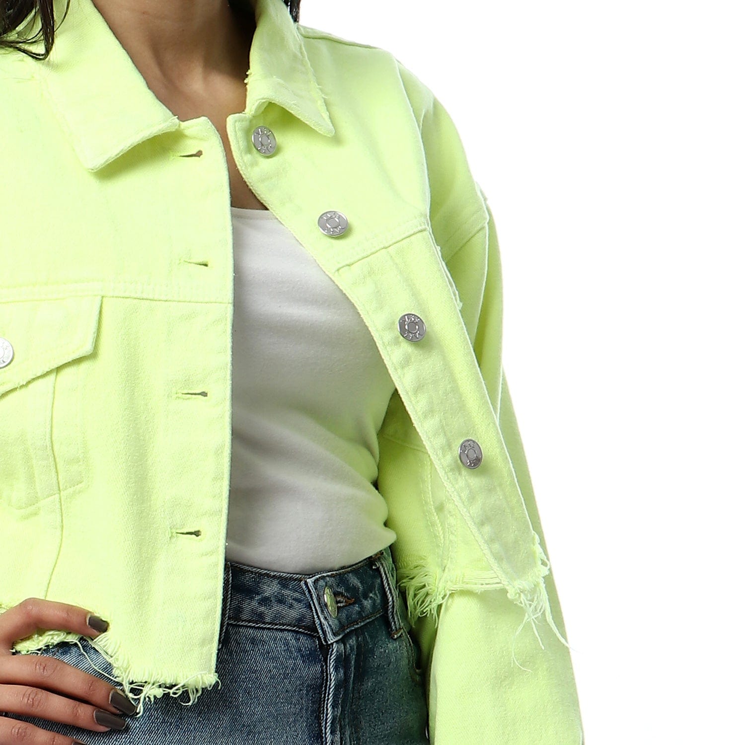 داليدرس جاكيت قصير سادة فاتح جينز كم طويل نسائي أصفر