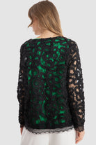 داليدرس جاكيت منقوش شفاف كم طويل نسائي أسود