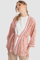 داليدرس كيمونو دانتيل برباط على الخصر 3/4 كم نسائي وردي