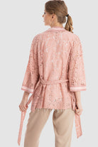 داليدرس كيمونو دانتيل برباط على الخصر 3/4 كم نسائي وردي