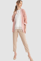 داليدرس كيمونو دانتيل برباط على الخصر 3/4 كم نسائي وردي