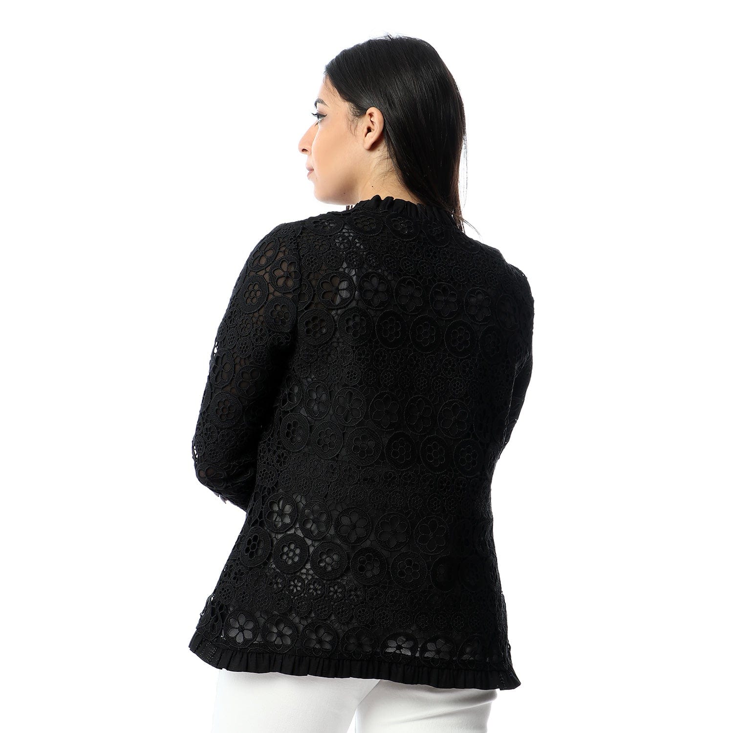 داليدرس جاكيت دانتيل كم طويل بورود نسائي أسود