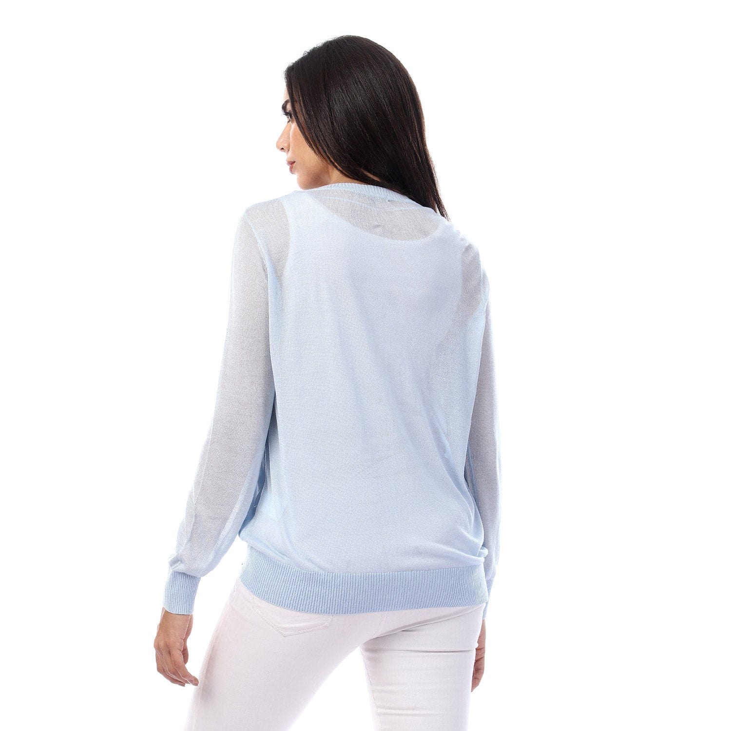 داليدرس كارديجان قصير منقوش بسحاب كم طويل نسائي أزرق فاتح