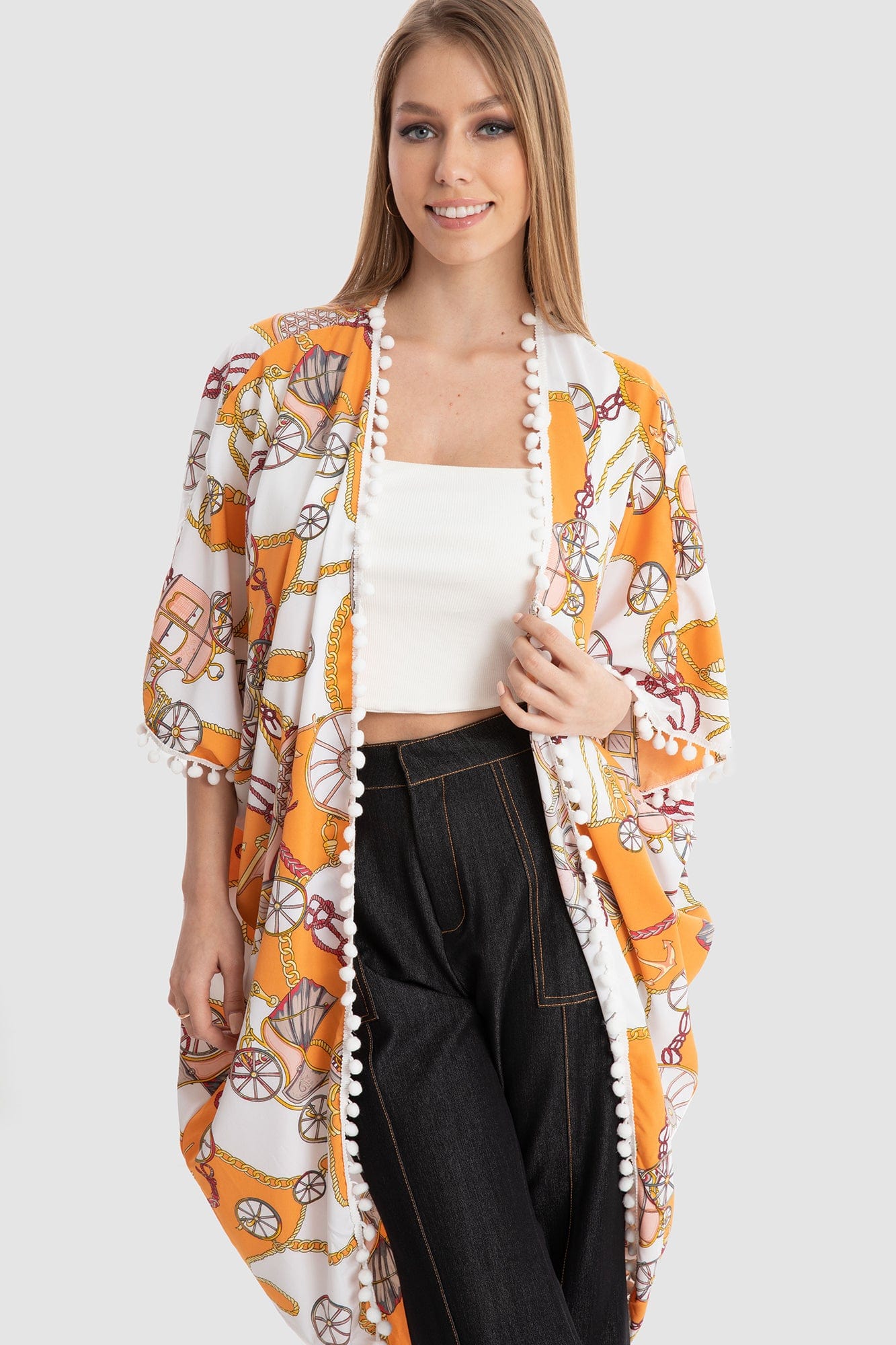 داليدرس كيمونو منقوش مزين بالكرات نسائي