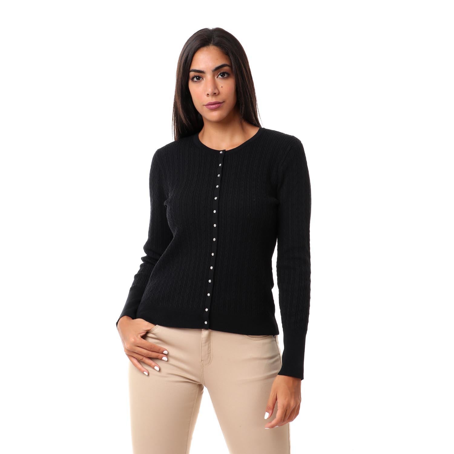 داليدرس كارديجان قصير مضفر بأزرار أمامية كم طويل نسائي