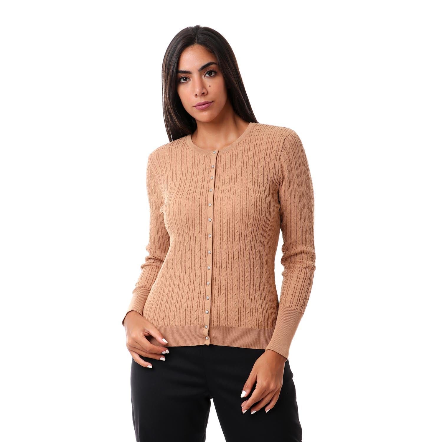 داليدرس كارديجان قصير مضفر بأزرار أمامية كم طويل نسائي