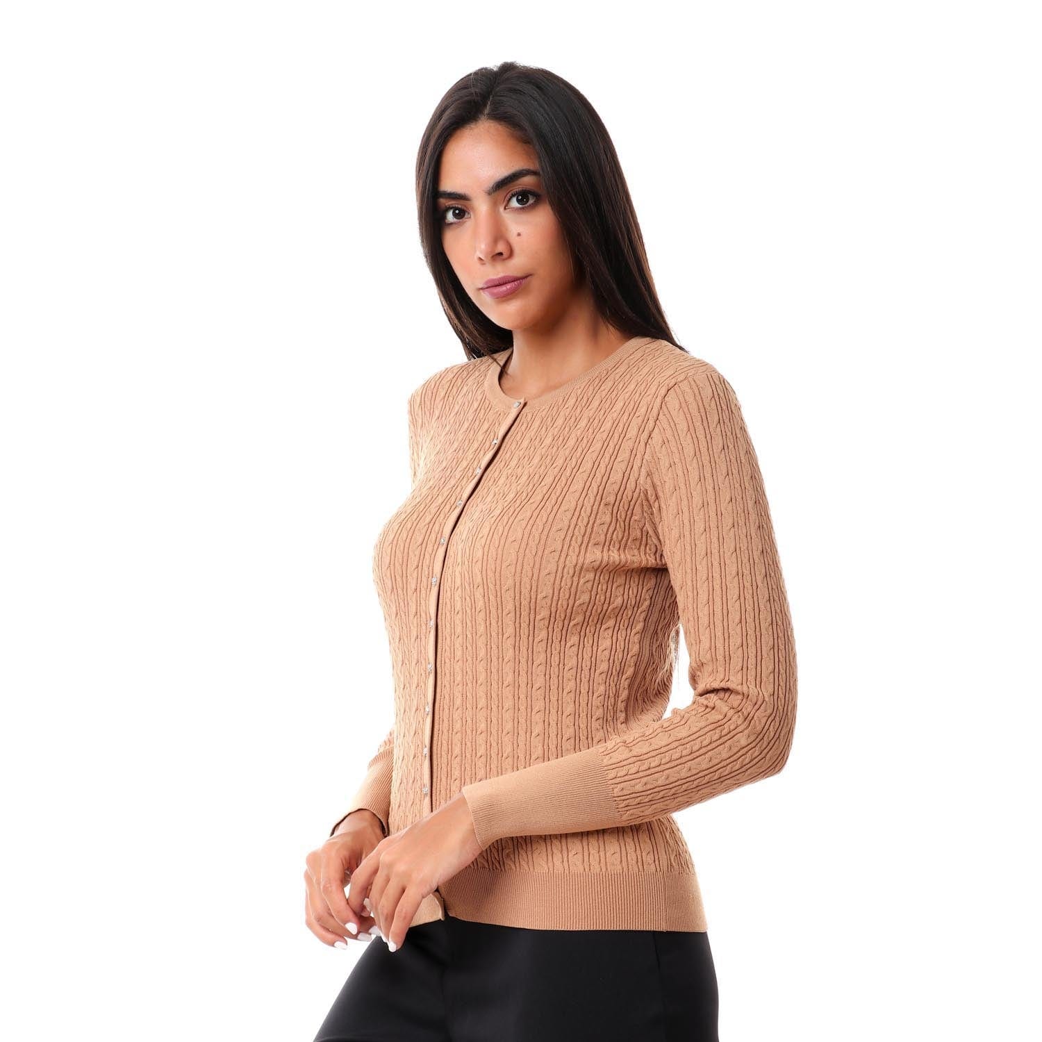 داليدرس كارديجان قصير مضفر بأزرار أمامية كم طويل نسائي