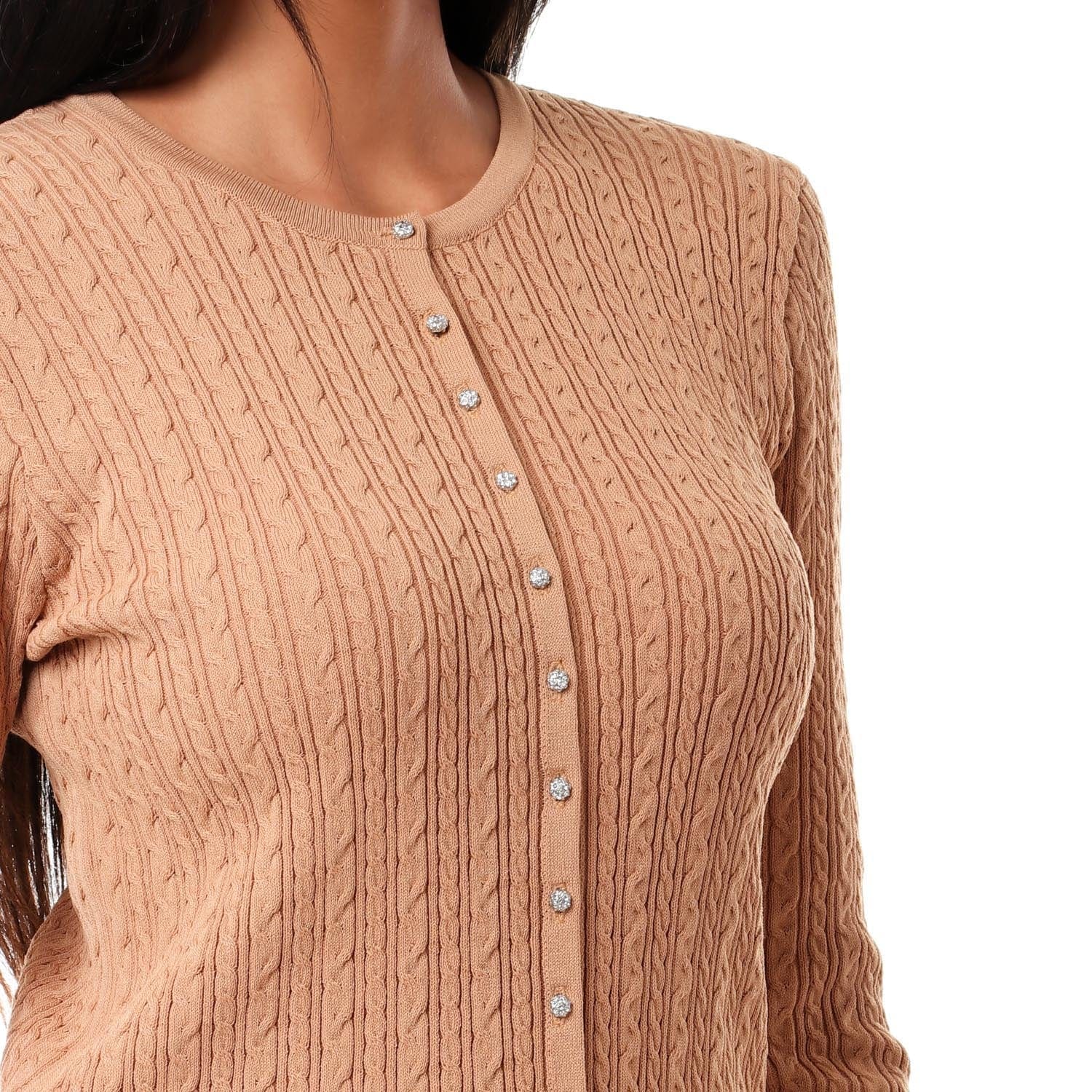 داليدرس كارديجان قصير مضفر بأزرار أمامية كم طويل نسائي