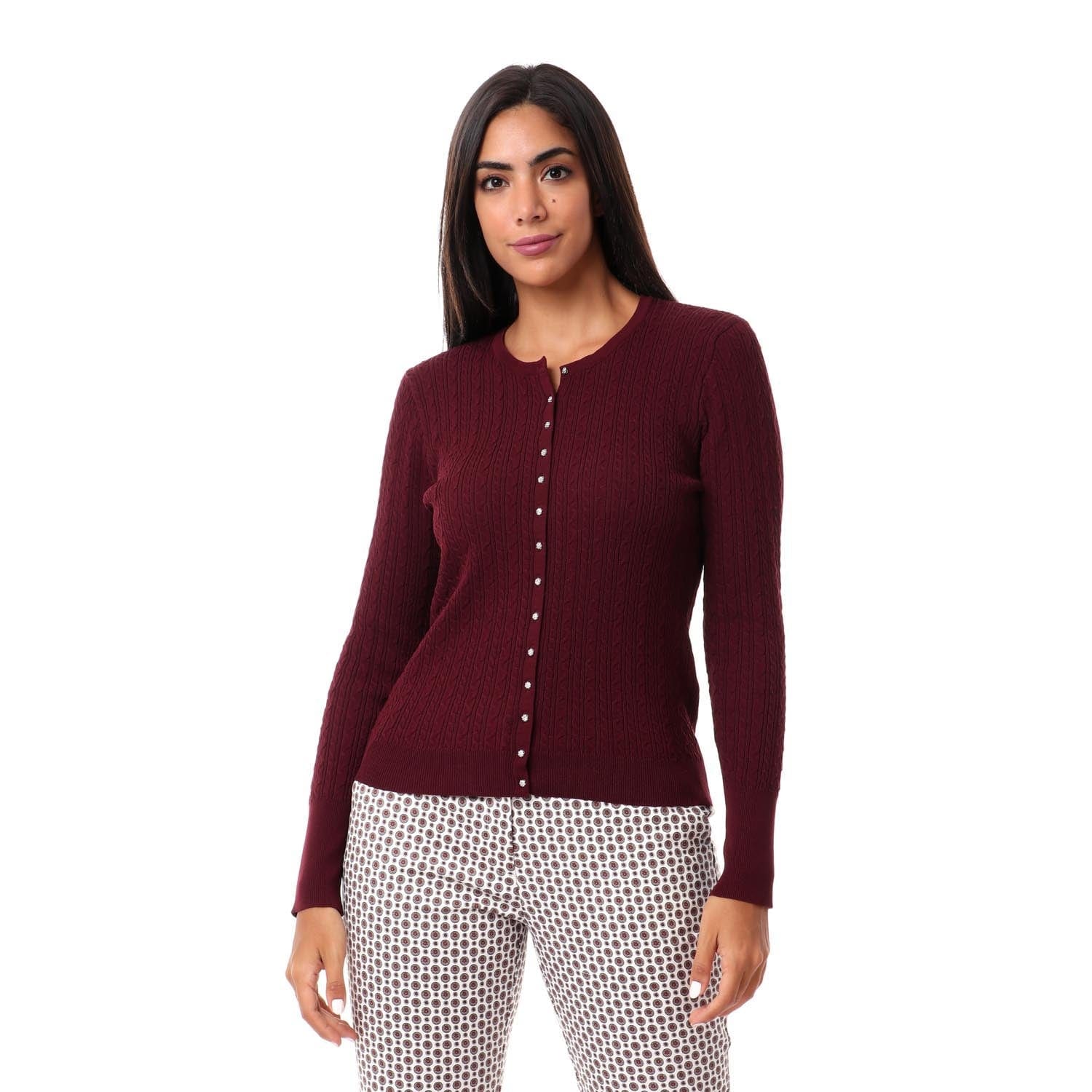 داليدرس كارديجان قصير مضفر بأزرار أمامية كم طويل نسائي