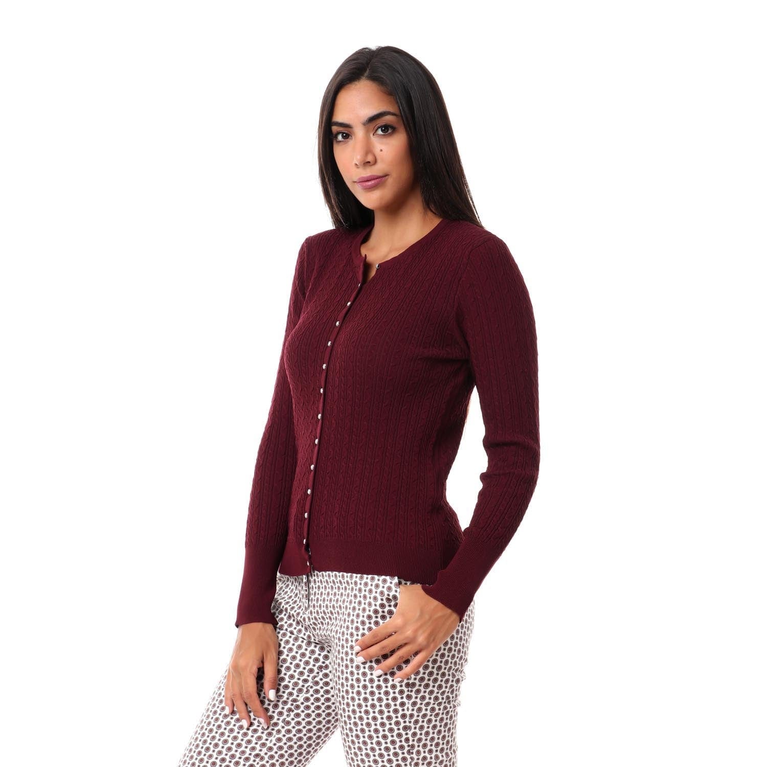 داليدرس كارديجان قصير مضفر بأزرار أمامية كم طويل نسائي