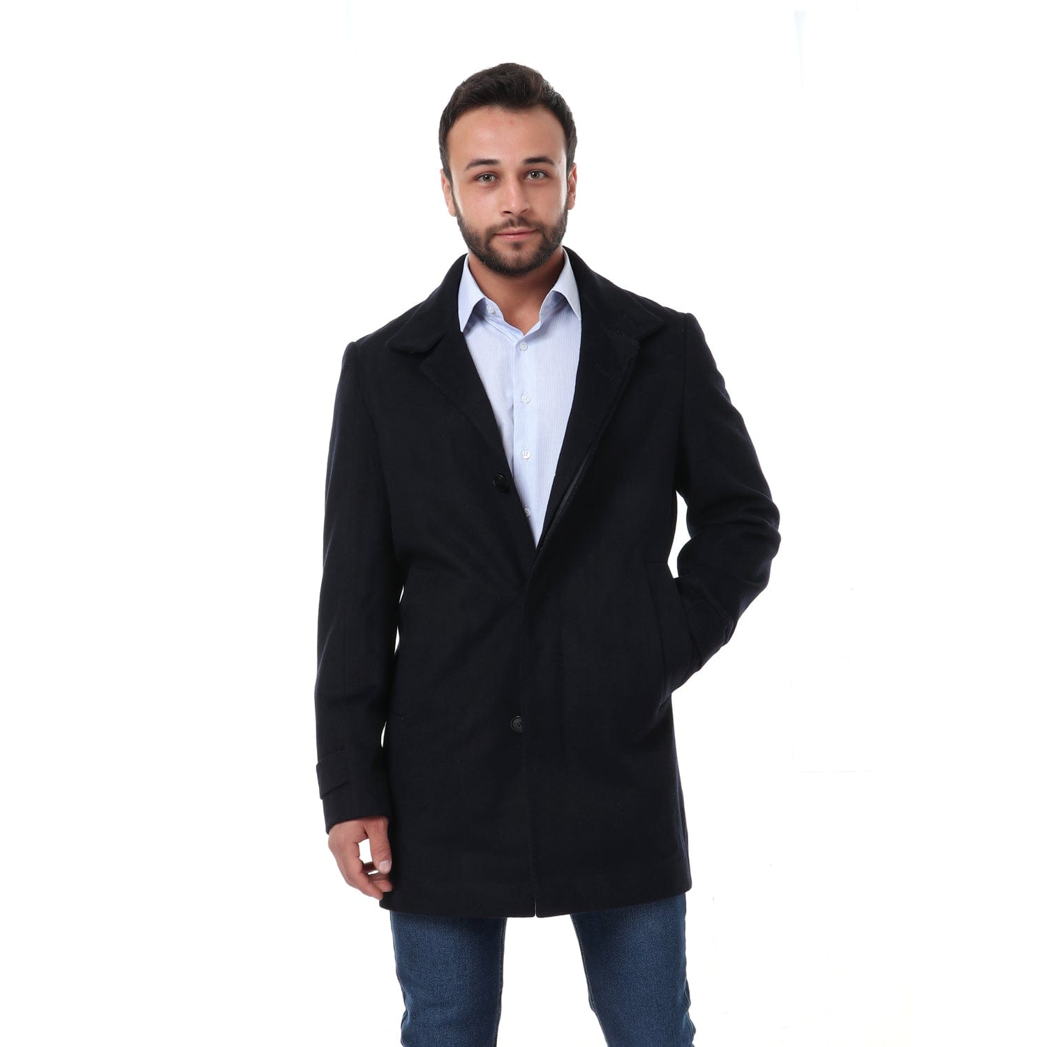 داليدرس جاكيت طويل سادة كم طويل نسائي أزرق داكن