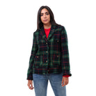 داليدرس جاكيت كاروهات بأزرار أمامية كم طويل نسائي أزرق داكن/أخضر