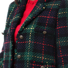 داليدرس جاكيت كاروهات بأزرار أمامية كم طويل نسائي أزرق داكن/أخضر