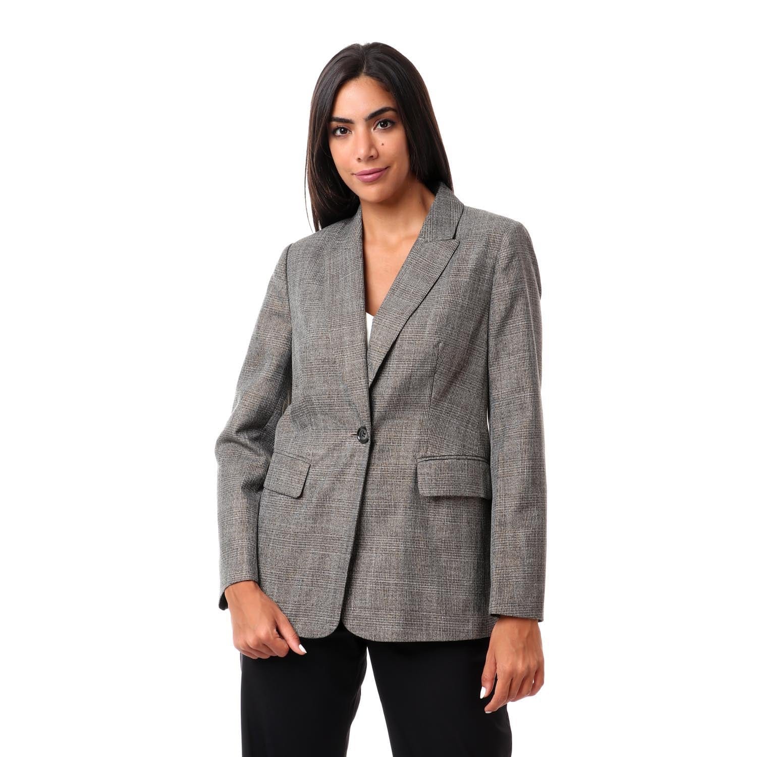 داليدرس جاكيت رسمي منقوش كم طويل نسائي بني/بيج