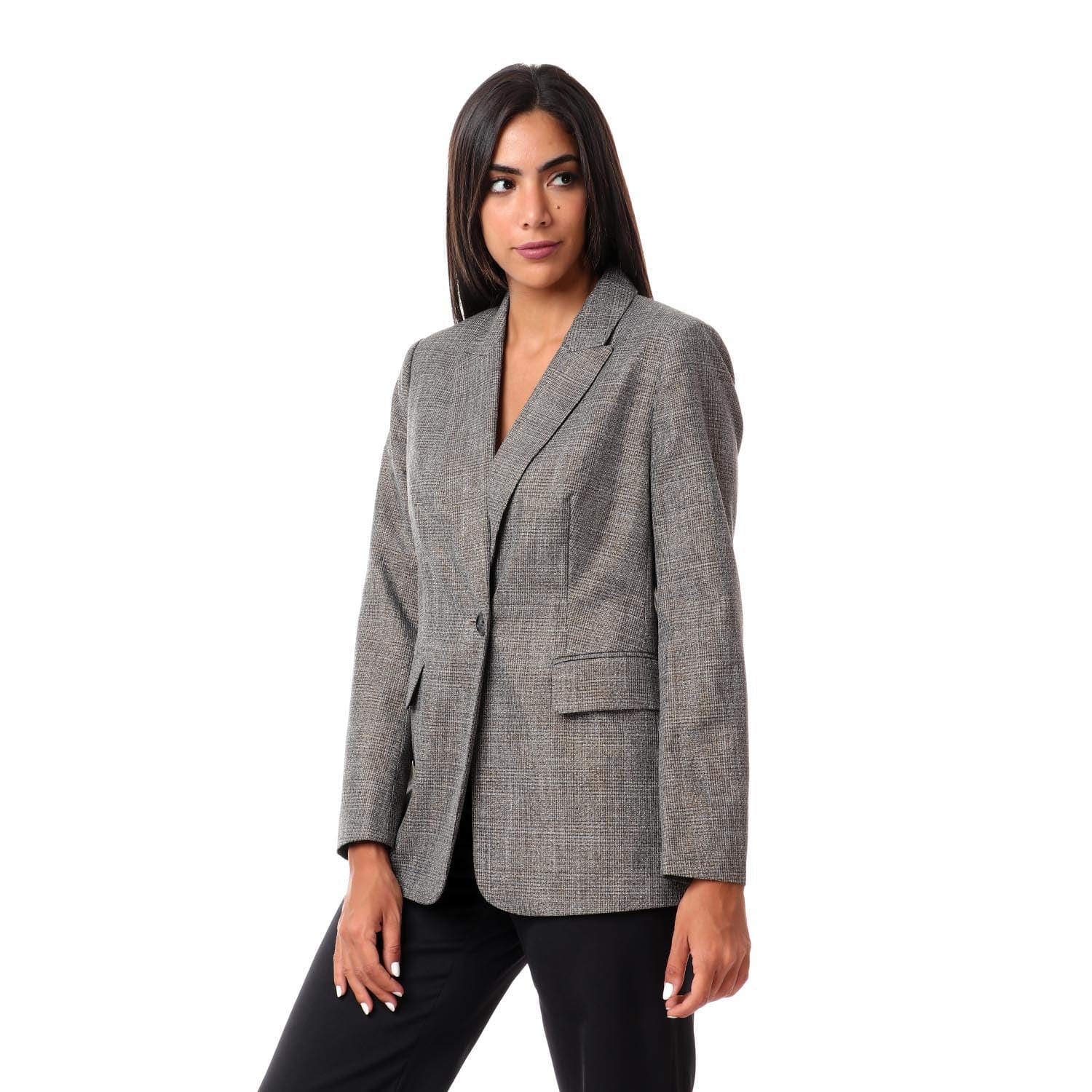 داليدرس جاكيت رسمي منقوش كم طويل نسائي بني/بيج