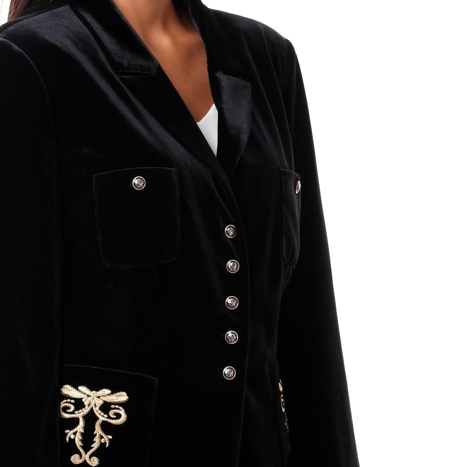 داليدرس جاكيت سادة كم طويل مزين بالفرو أسود