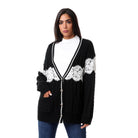 داليدرس كارديجان طويل مضفر كم طويل بأزرار أمامية أسود/أبيض