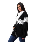 داليدرس كارديجان طويل مضفر كم طويل بأزرار أمامية أسود/أبيض