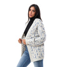 داليدرس كارديجان منقوش كم طويل مفتوح نسائي فضي