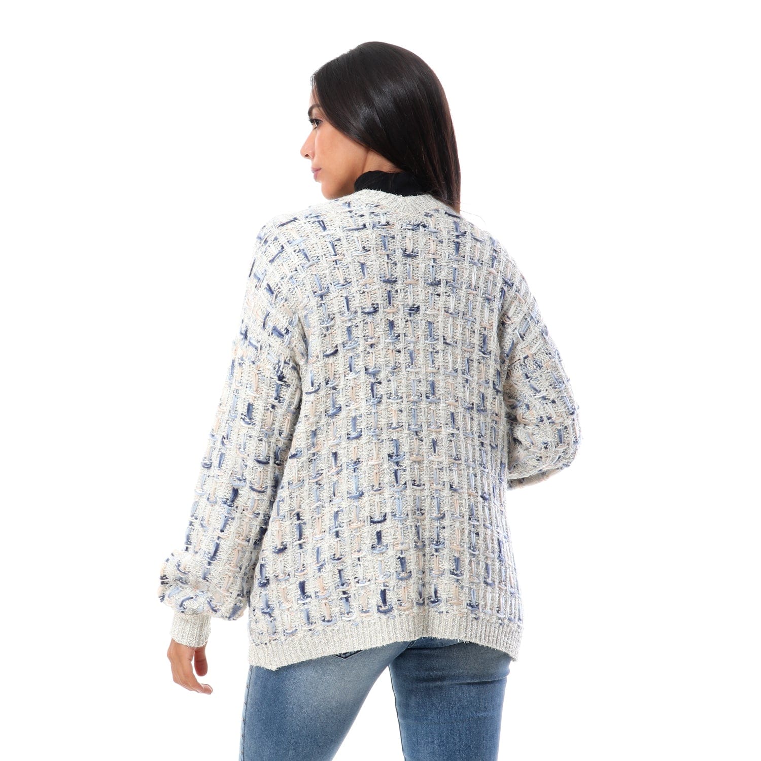 داليدرس كارديجان منقوش كم طويل مفتوح نسائي فضي