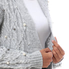 داليدرس كارديجان مضفر مزين باللؤلؤ نسائي رمادي