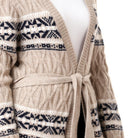 داليدرس كارديجان طويل بنمط ورباط على الخصر كم طويل أوف وايت/أسود