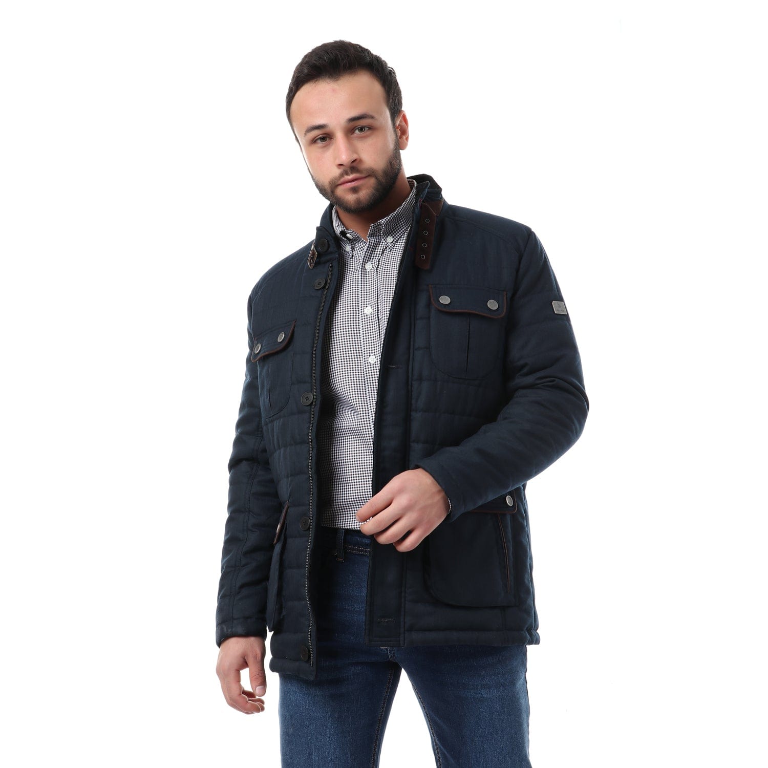 داليدرس جاكيت بمب سادة بسحاب أمامي كم طويل نسائي كلحي/بني