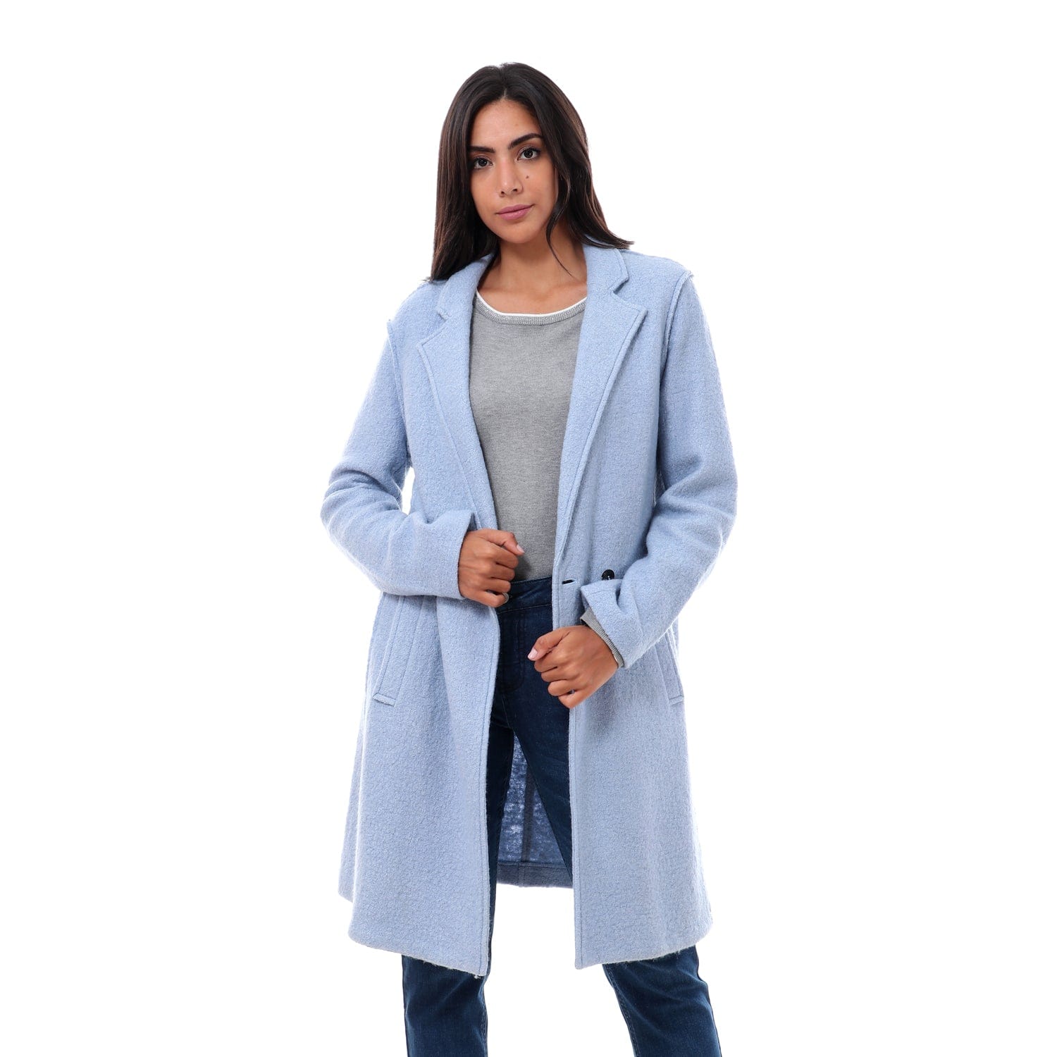 داليدرس جاكيت سادة طويل بجيوب جانبية نسائي أزرق فاتح