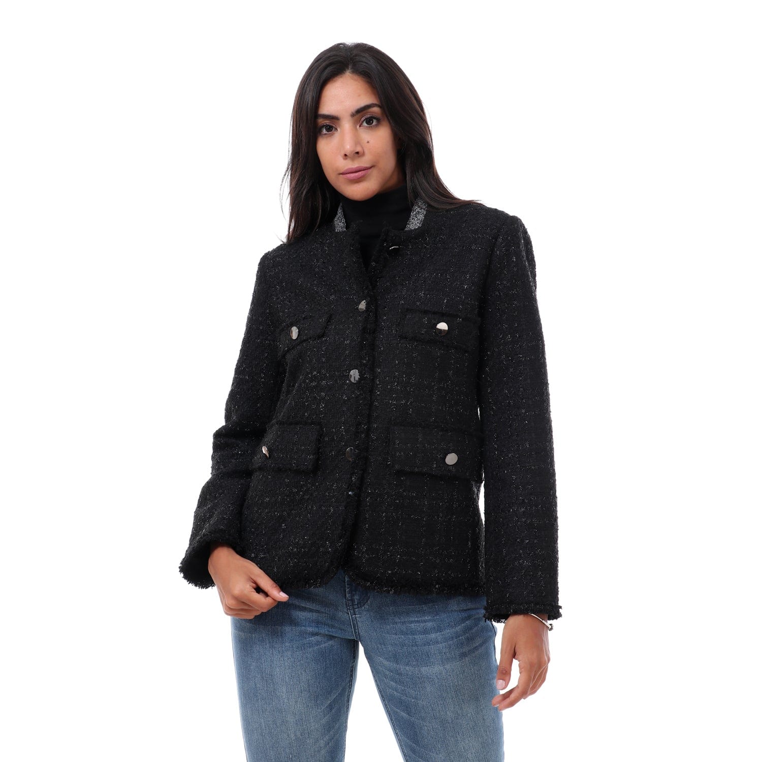 داليدرس جاكيت منسوج قصير كم طويل نسائي أسود